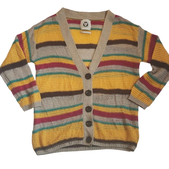 Urban Outfitters Buttin Front Cardigan Open Weave Multi Color Stripe Extra Small - Picture 1 of 10